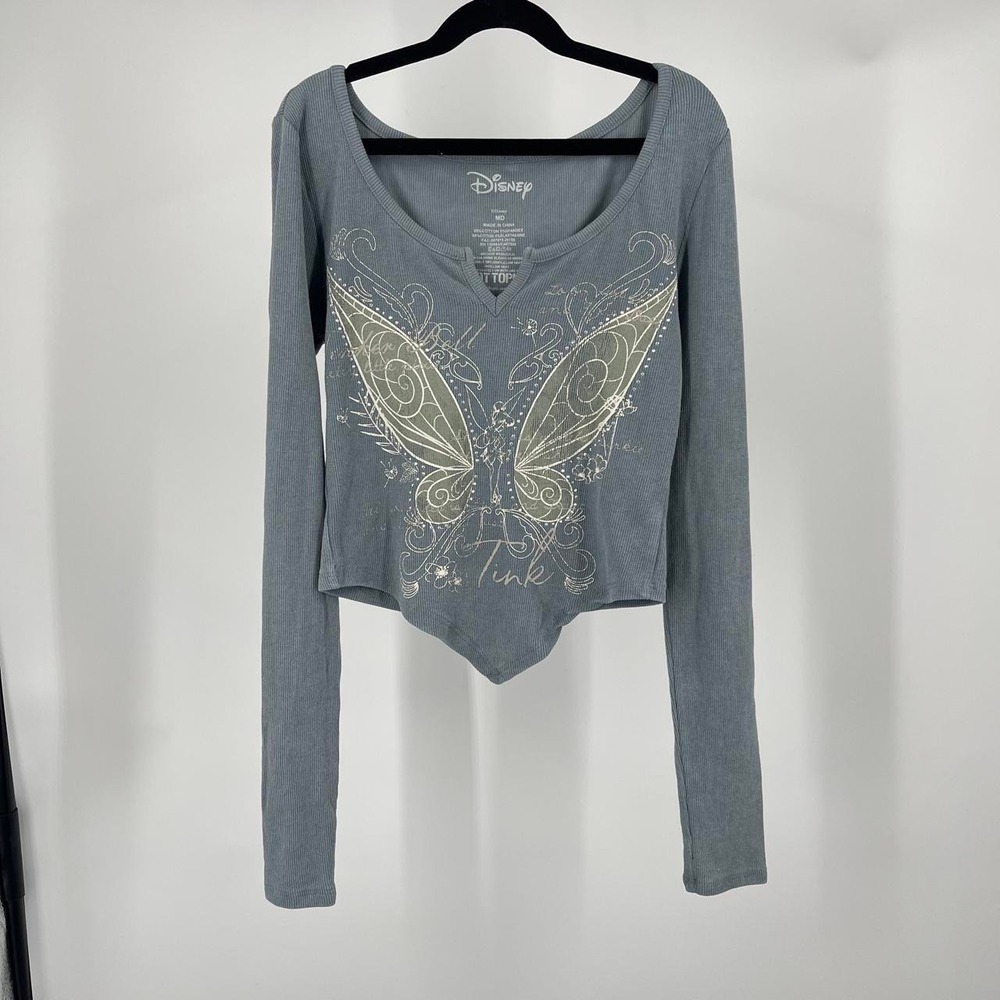 Y2K Disney Hot Topic Women's Fairy Rhinestone Top M Grunge Crop Cyber Indie Boho